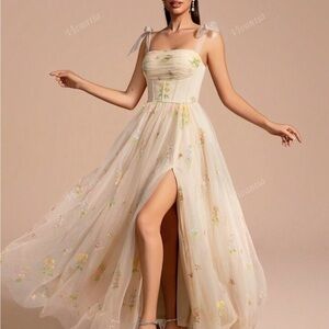 Floral Embroidered Maxi prom dress